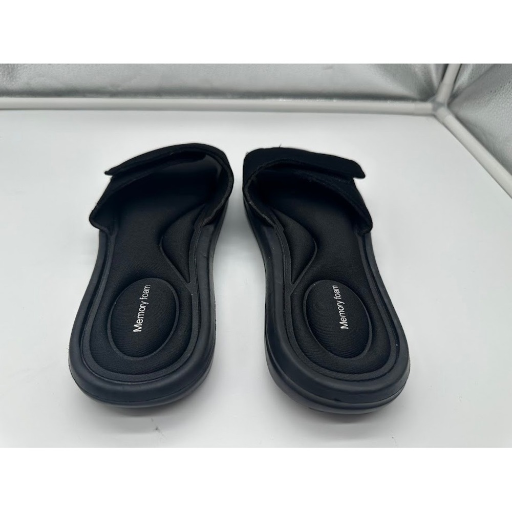 Black Memory Foam Slide Sandals Adjustable Hook Loop Strap Women Size M - Picture 5 of 8